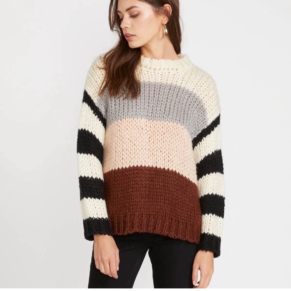 Volcom Striped Knit Sweater - Cream, Gray, Brown, Black